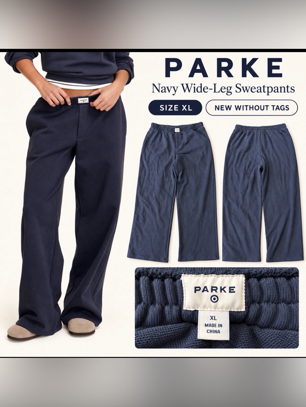 PARKE Navy Wide-Leg Sweatpants Women’s XL New Without Tags